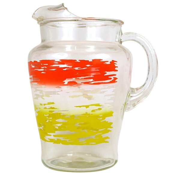 Sunset Stripes Mid-Century 64-Ounce Ice Lip Pitcher 2 Quart Glass Serveware - Picture 1 of 6